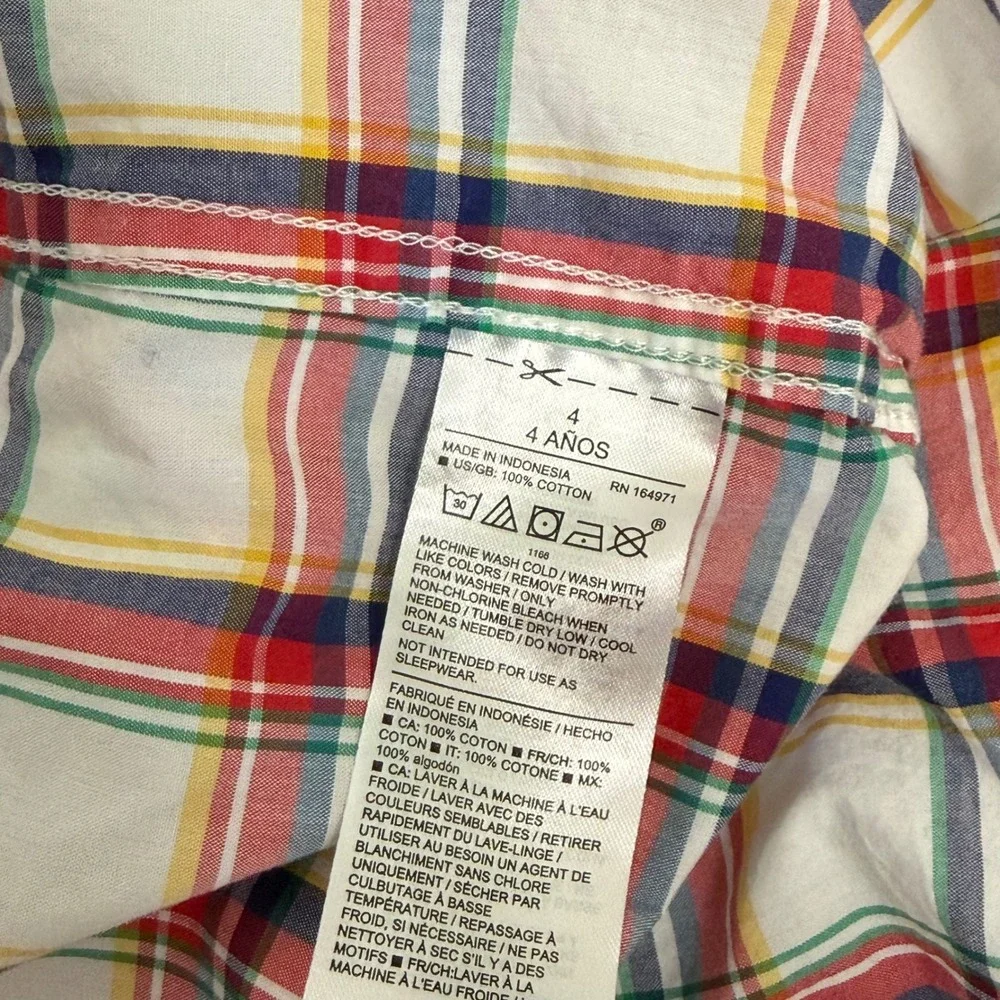 Janie and Jack Boys Size 4 Plaid Button Down Shirt Multicolor Madras Cotton